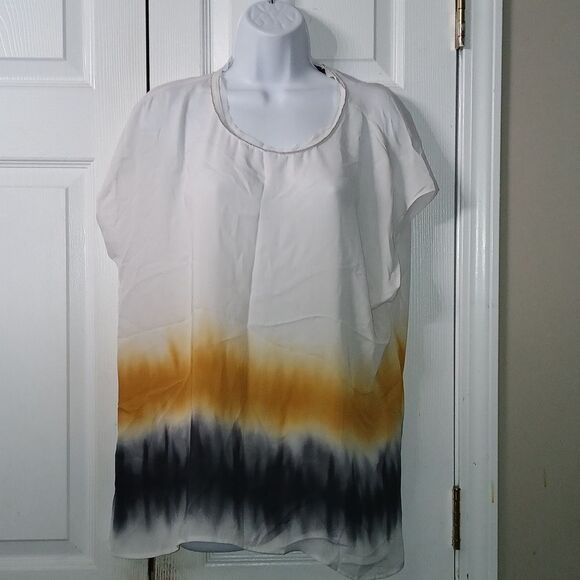 simply Vera Vera Wang white tie dye short sleeve blouse Sz XL NWOT - Picture 1 of 8